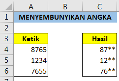 Menyembunyikan digit angka dalam excel